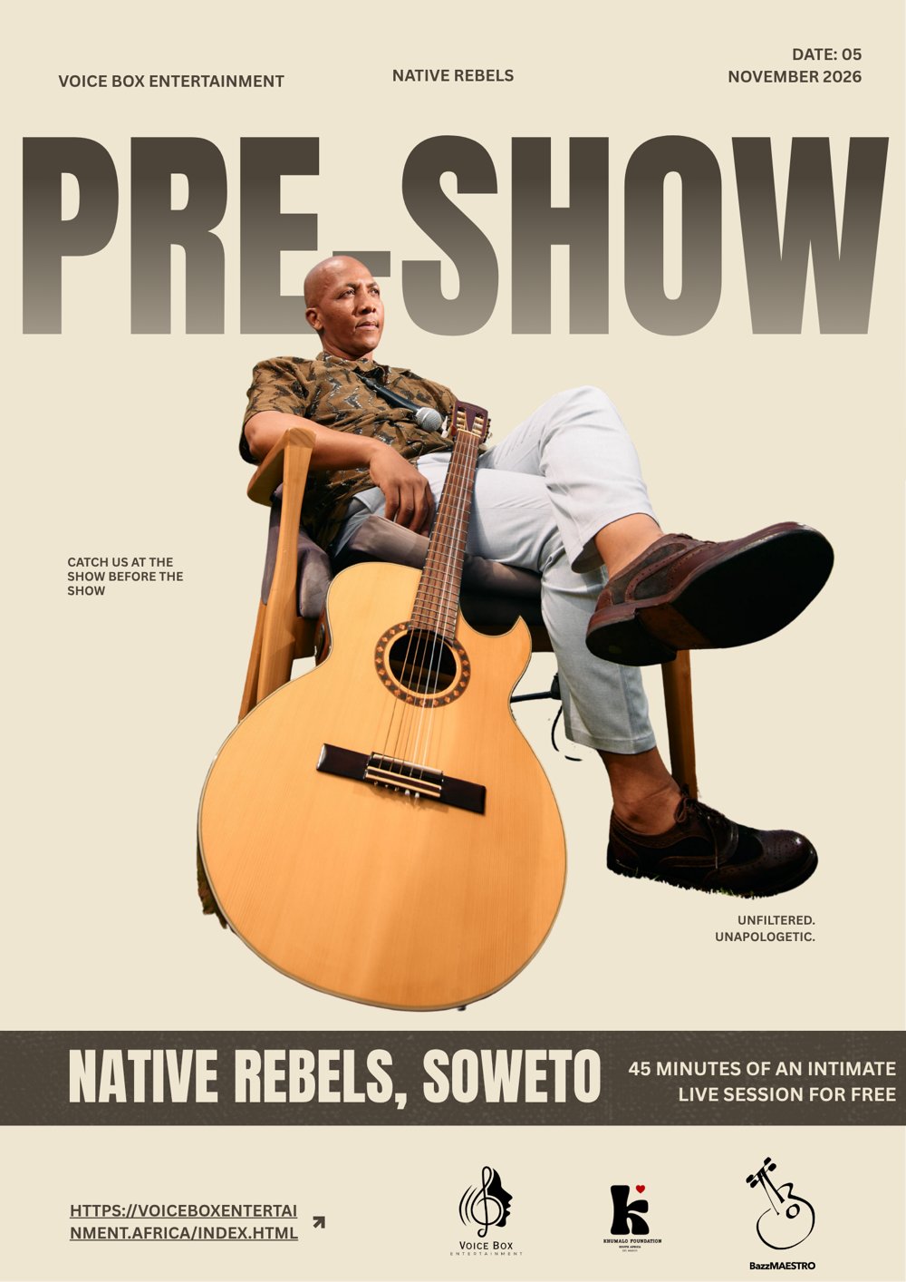 C’ya Pre-Show poster — free intimate live session, 5 November 2026, Native Rebels, Soweto